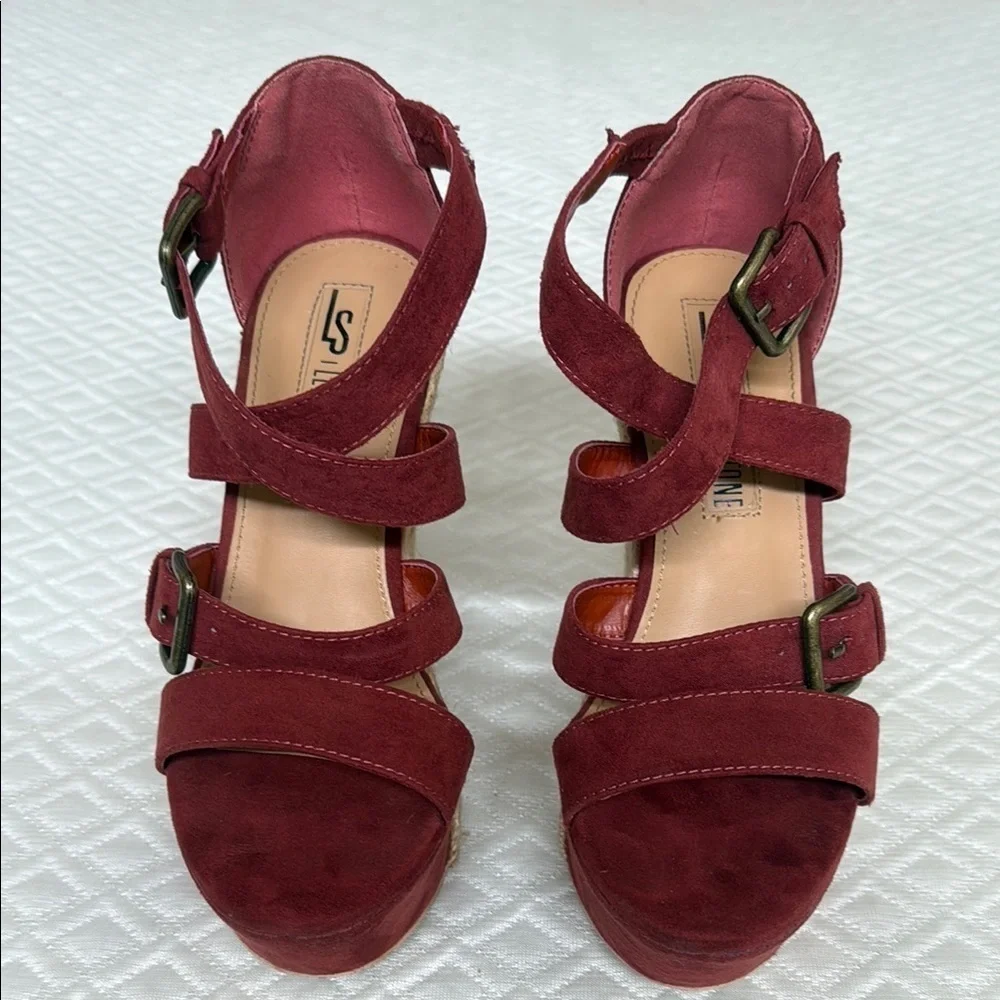 Leila Stone Rust Suede Espadrille Wedges